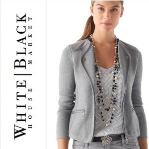 WHBM gray zip, "leather" trim sweater jacket